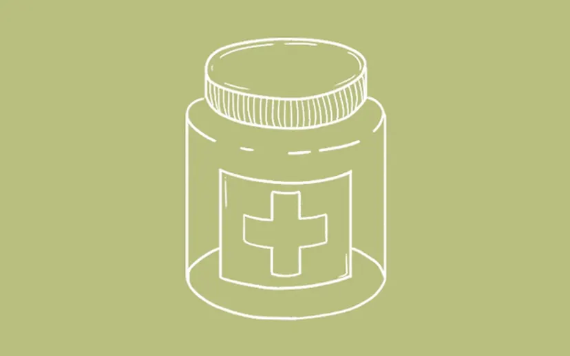 Line illustration of a medication bottle